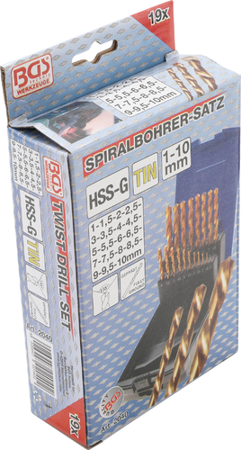 Spiralbohrer-Satz | HSS-G | titan-nitriert | 1 - 10 mm | 19-tlg - Leuchtrium